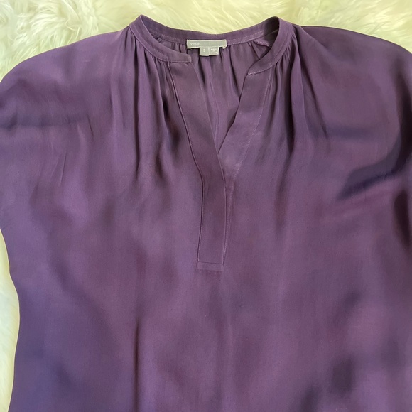EUC [Vince.] Silk V-Neck Top | Gorgeous Purple Pleated Semi-Sheer Blouse | Small - Picture 8 of 12